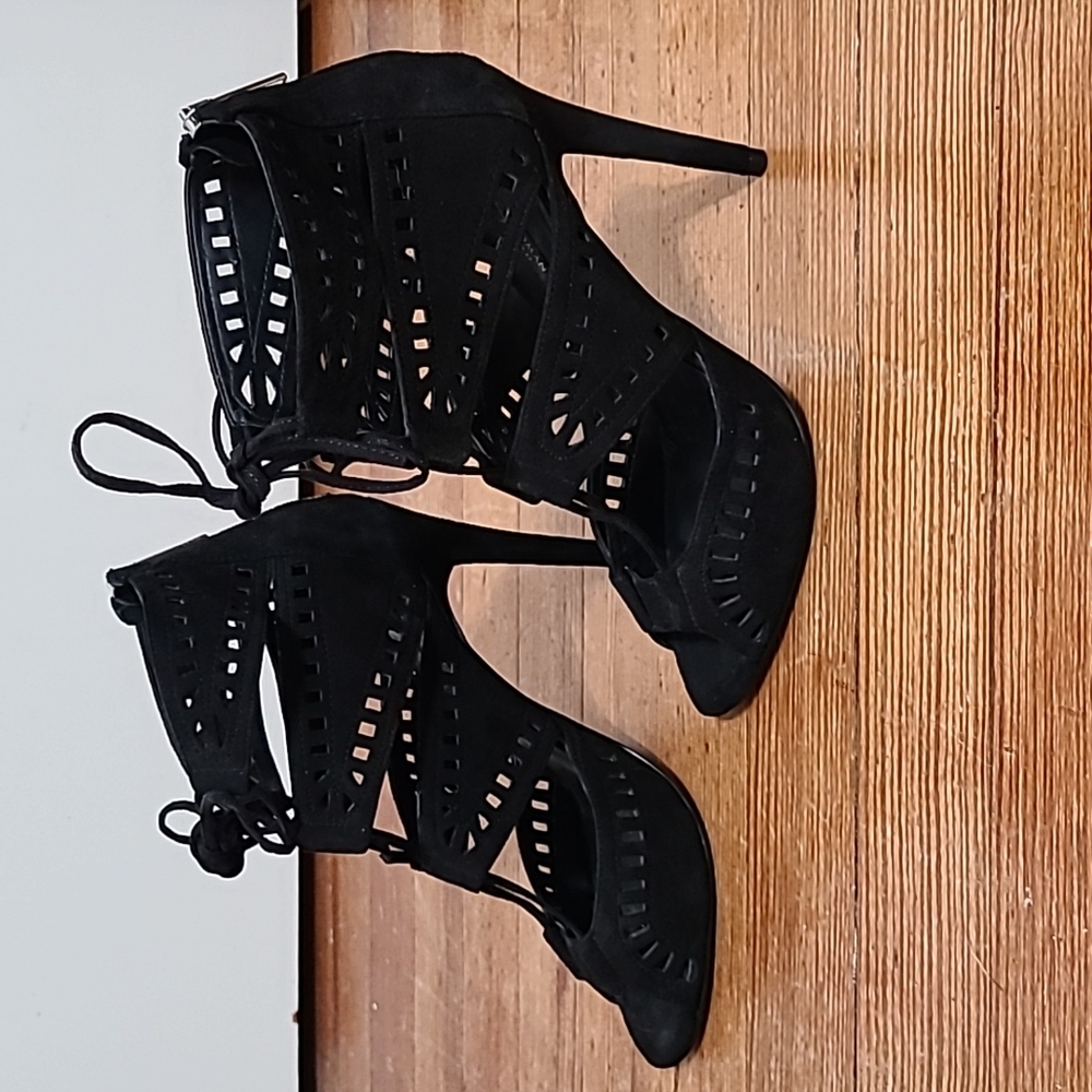 Zara Black Suede Cutout Heels